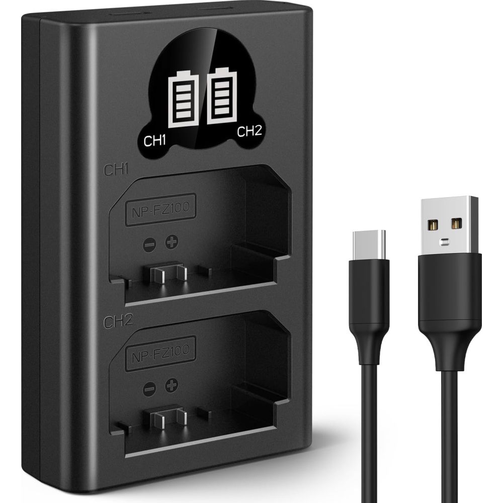 K&F Concept NP-FZ100 Dual Battery Charger USB-C with display