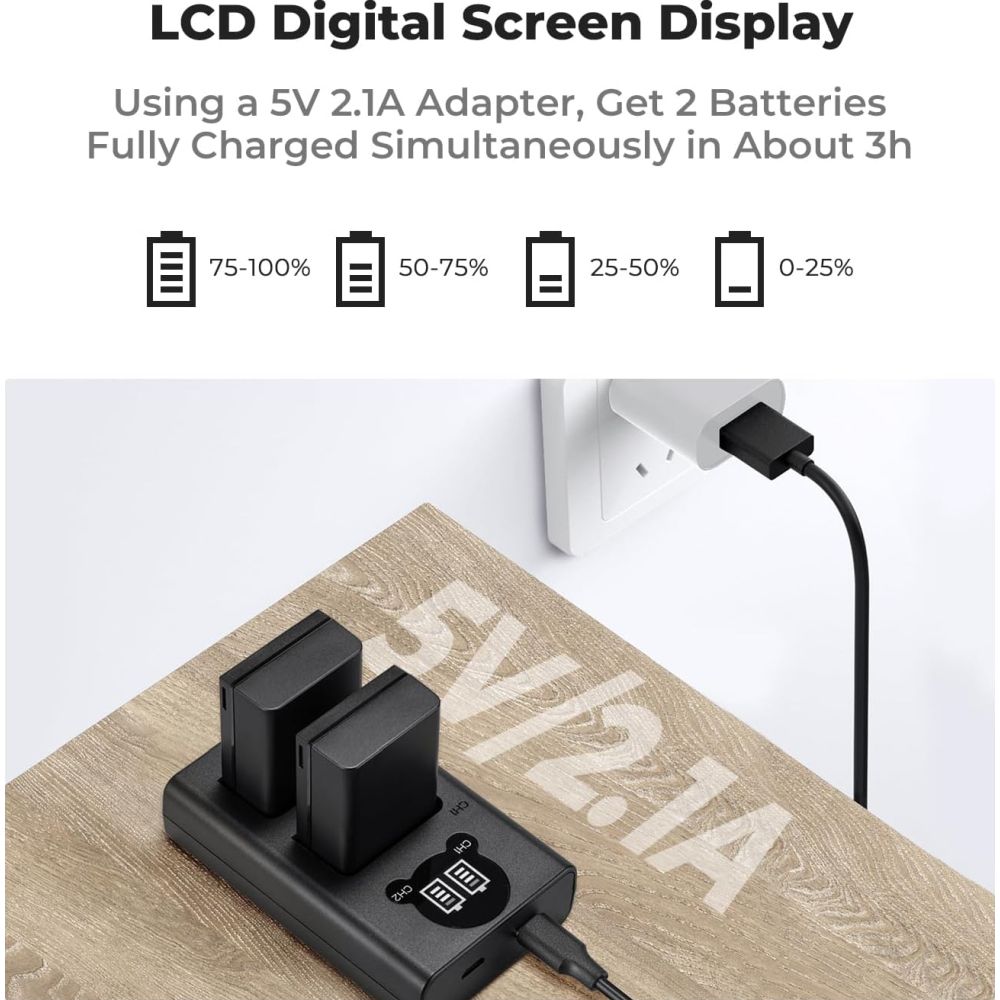 K&F Concept NP-FZ100 Dual Battery Charger USB-C with display