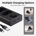 K&F Concept NP-FZ100 Dual Battery Charger USB-C with display