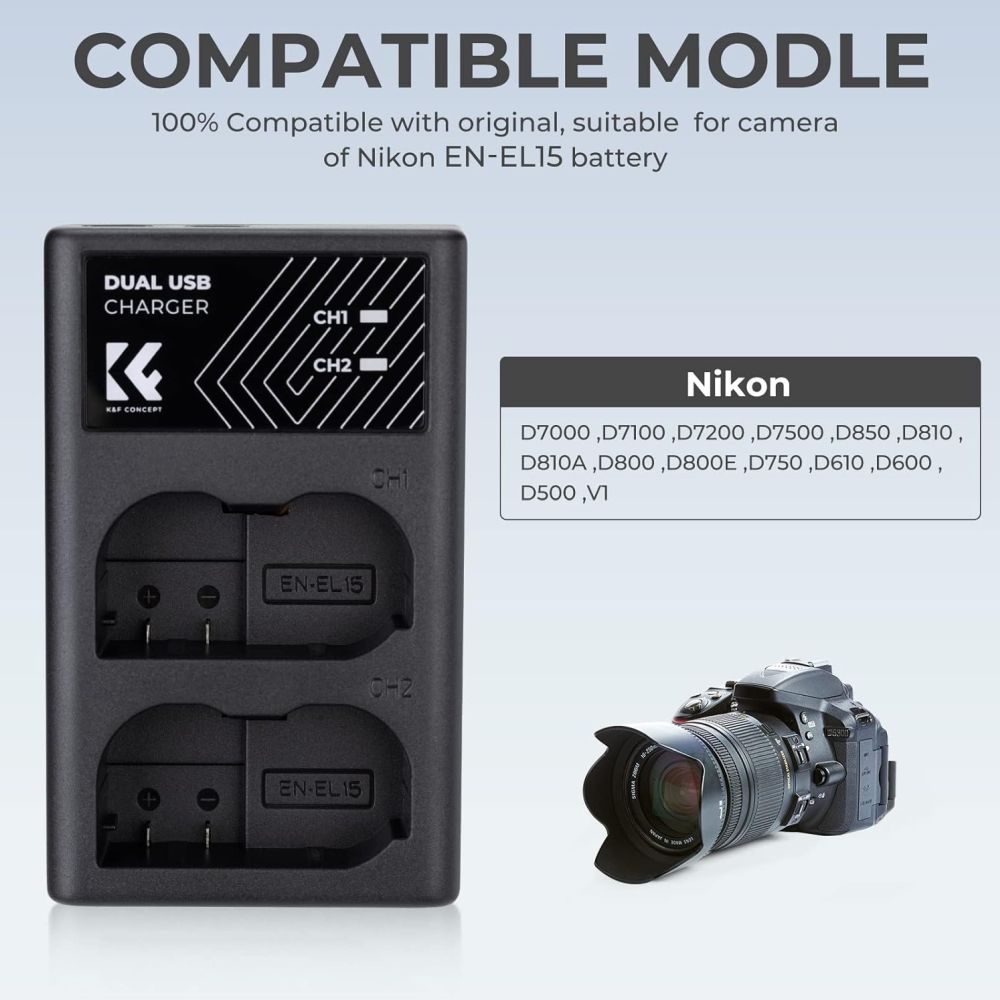 K&F Concept EN-EL15 Dual Battery Charger USB-C