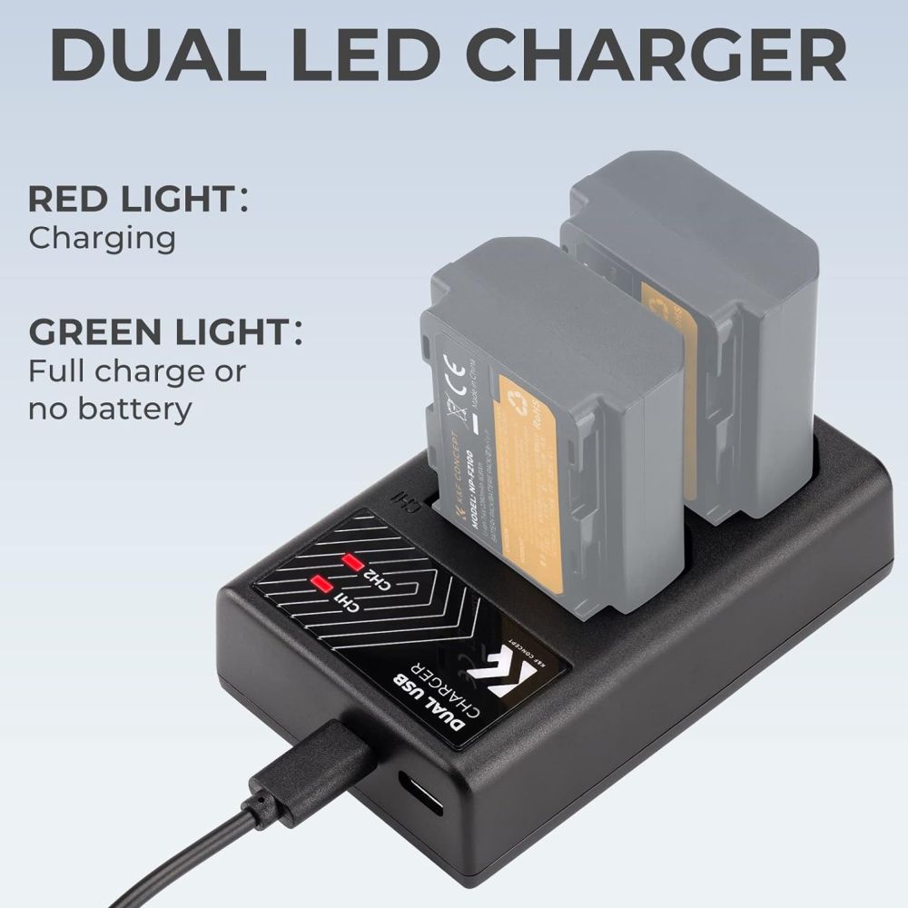 K&F Concept NP-FZ100 Dual Battery Charger USB-C