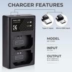 K&F Concept NP-FZ100 Dual Battery Charger USB-C