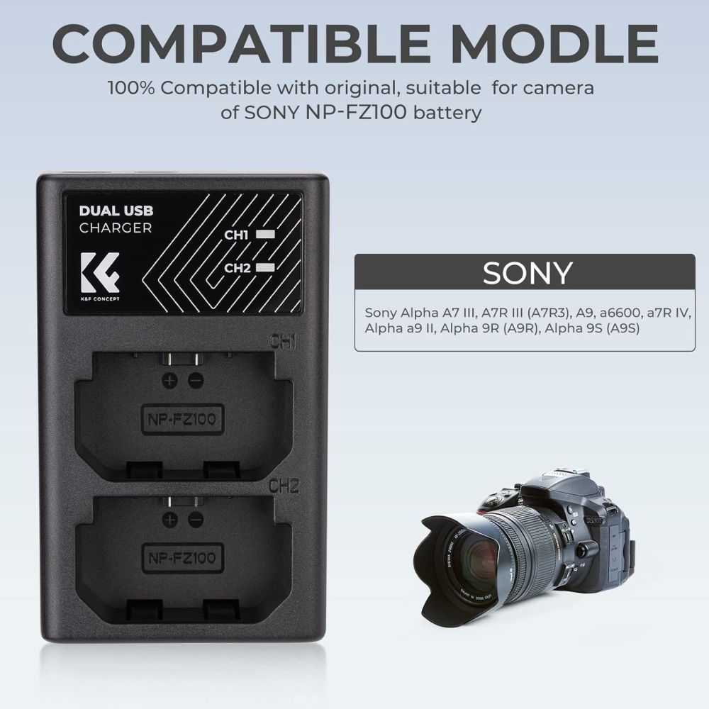 K&F Concept NP-FZ100 Dual Battery Charger USB-C