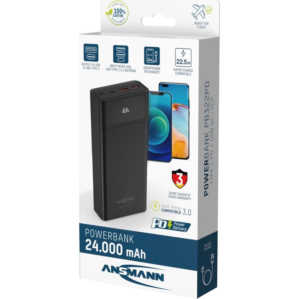 Ansmann PB322PD Power bank 24,000 mAh QuickCharge 3.0 22.5W