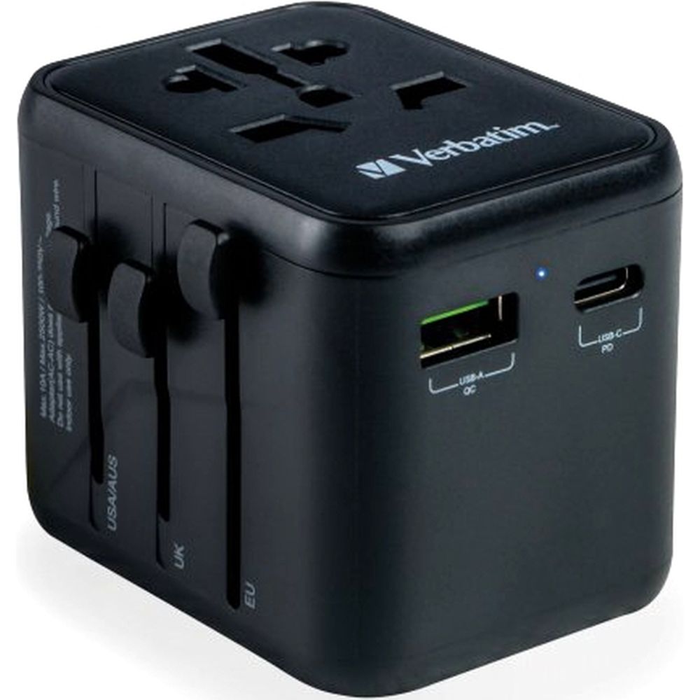 Verbatim UTA-02 Worldwide Travel Adapter + USB-A & USB-C
