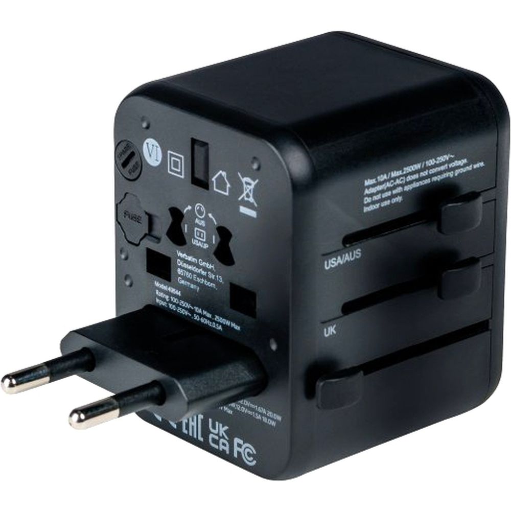 Verbatim UTA-02 Worldwide Travel Adapter + USB-A & USB-C