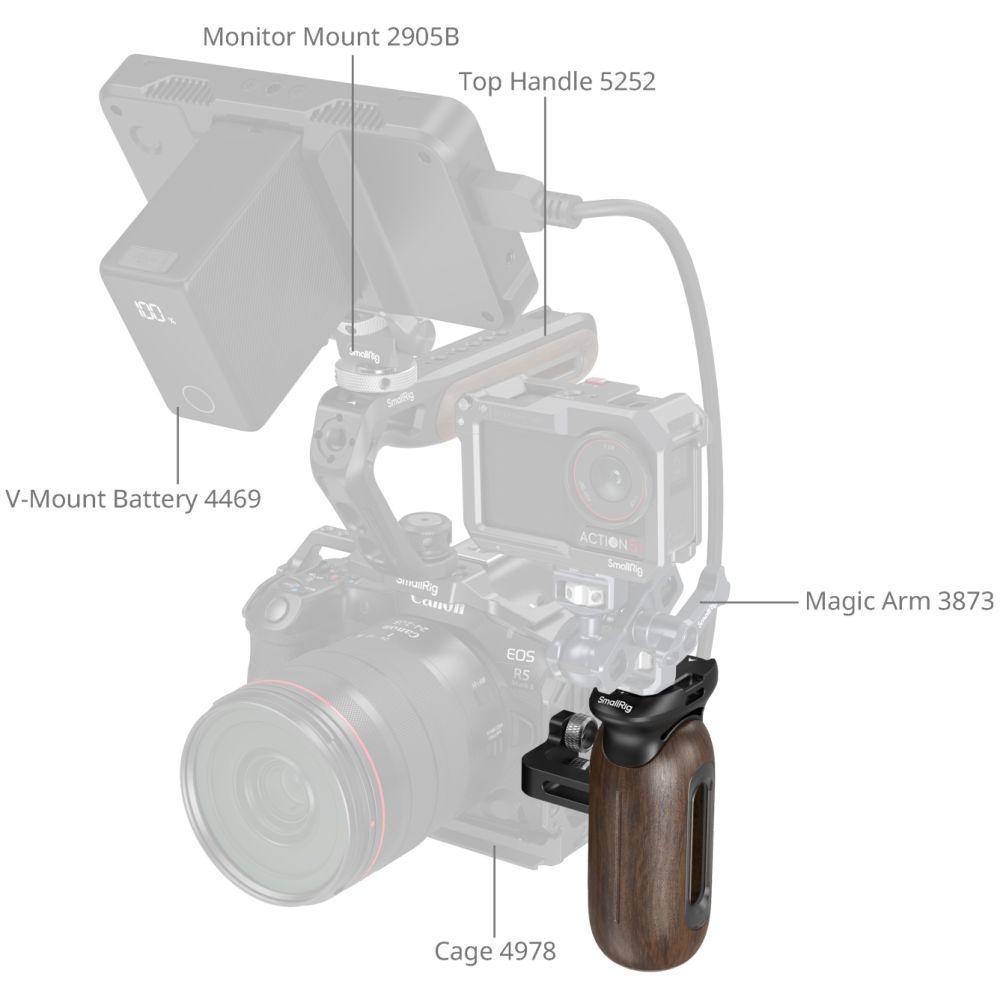 SmallRig 5237 Wooden Side Handle with 1/4"-20 Screws
