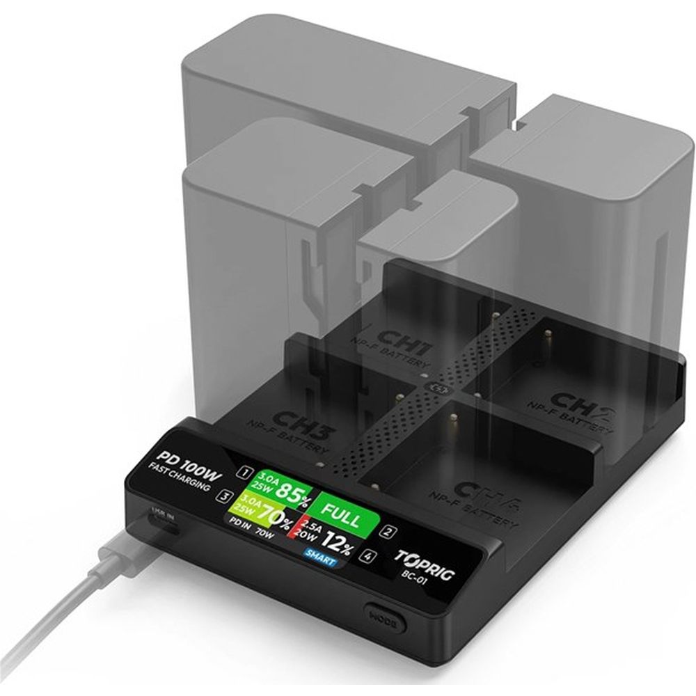 Accsoon TopRig 100W 4-Bay NP-F Fast Charger + EU GaN Charger