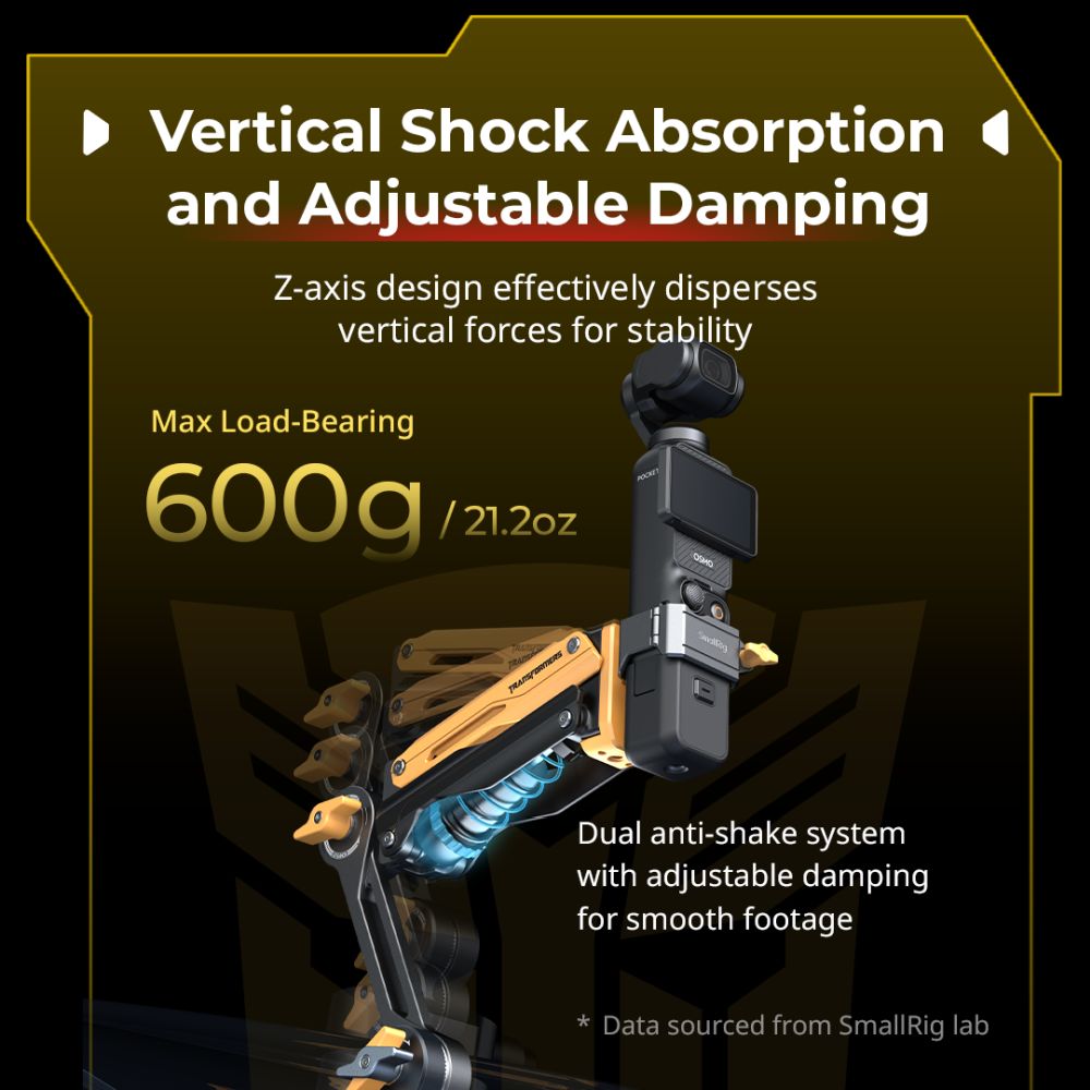 SmallRig 5528 Mini Shock Absorber Arm for DJI Osmo Pocket 3 / GoPro HERO13 / Insta360 X4 "BumbleBee Edition"
