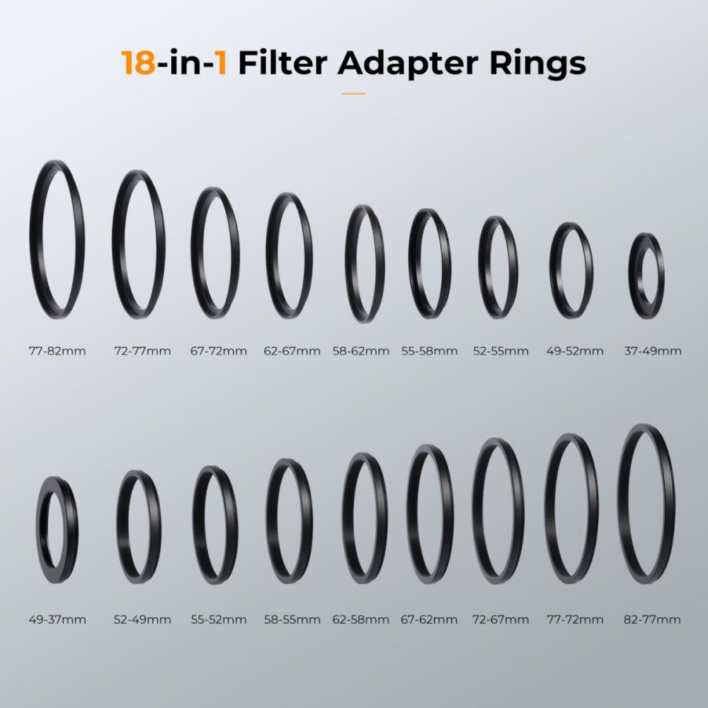 K&F Concept Step Up & Down Ring set 18-piece (37-82mm)