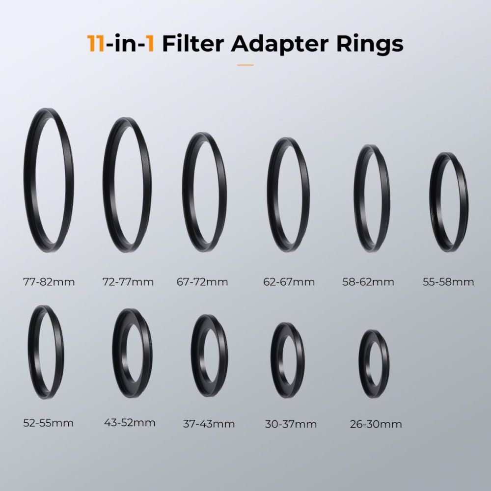 K&F Concept Step Up Ring set 11-piece (26-82mm)