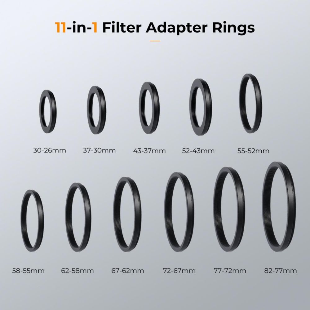 K&F Concept Step Down Ring set 11-piece (26-82mm)