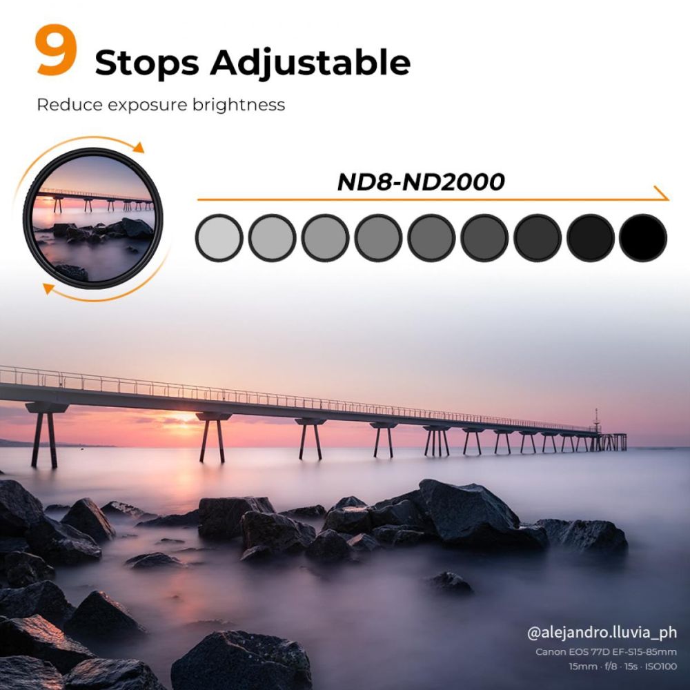 K&F Concept Variable ND filter ND8-2000 super slim - 62mm