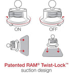 Ram Twist-Lock Suction Cup Mount with 1/4"-20 Threaded Stud - Medium