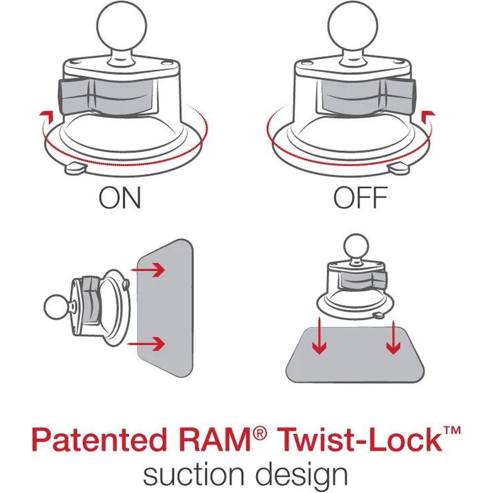 Ram Twist-Lock Suction Cup Mount with 1/4"-20 Threaded Stud - Medium