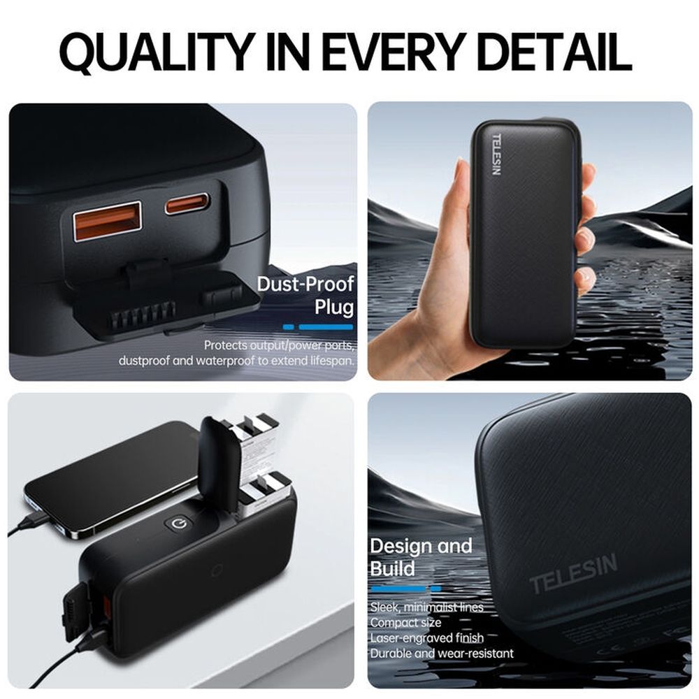 Telesin 10000mAh power bank for GoPro 13 batteries - 20W