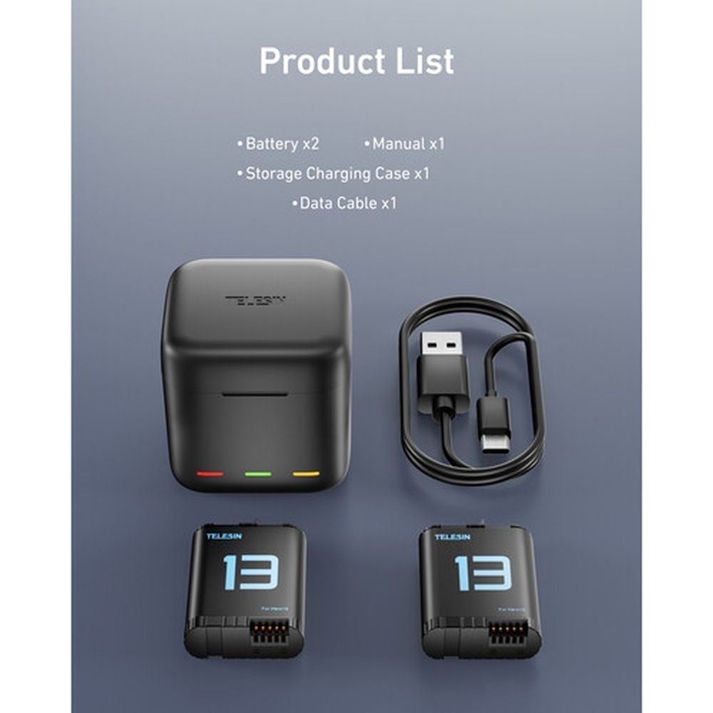 Telesin Battery Charger Box + 2x battery for GoPro Hero 13