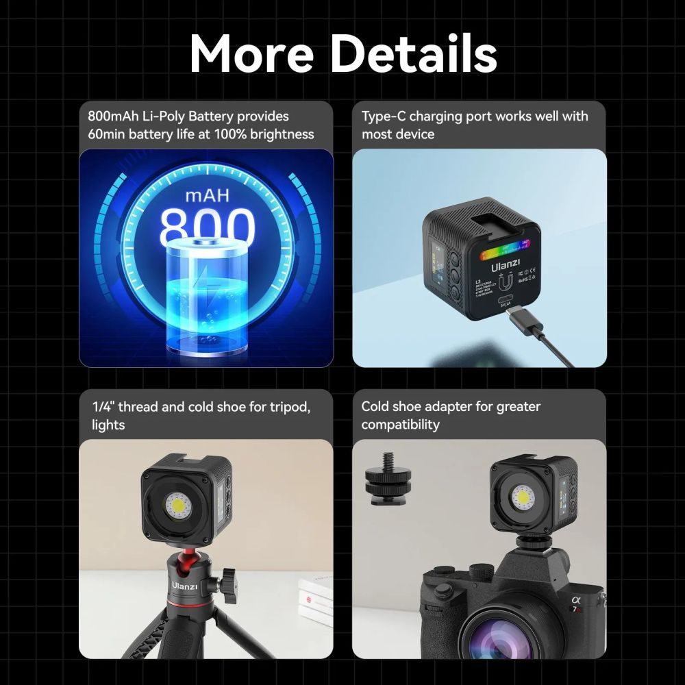 Ulanzi L3 RGB Cube Video Light with accessories