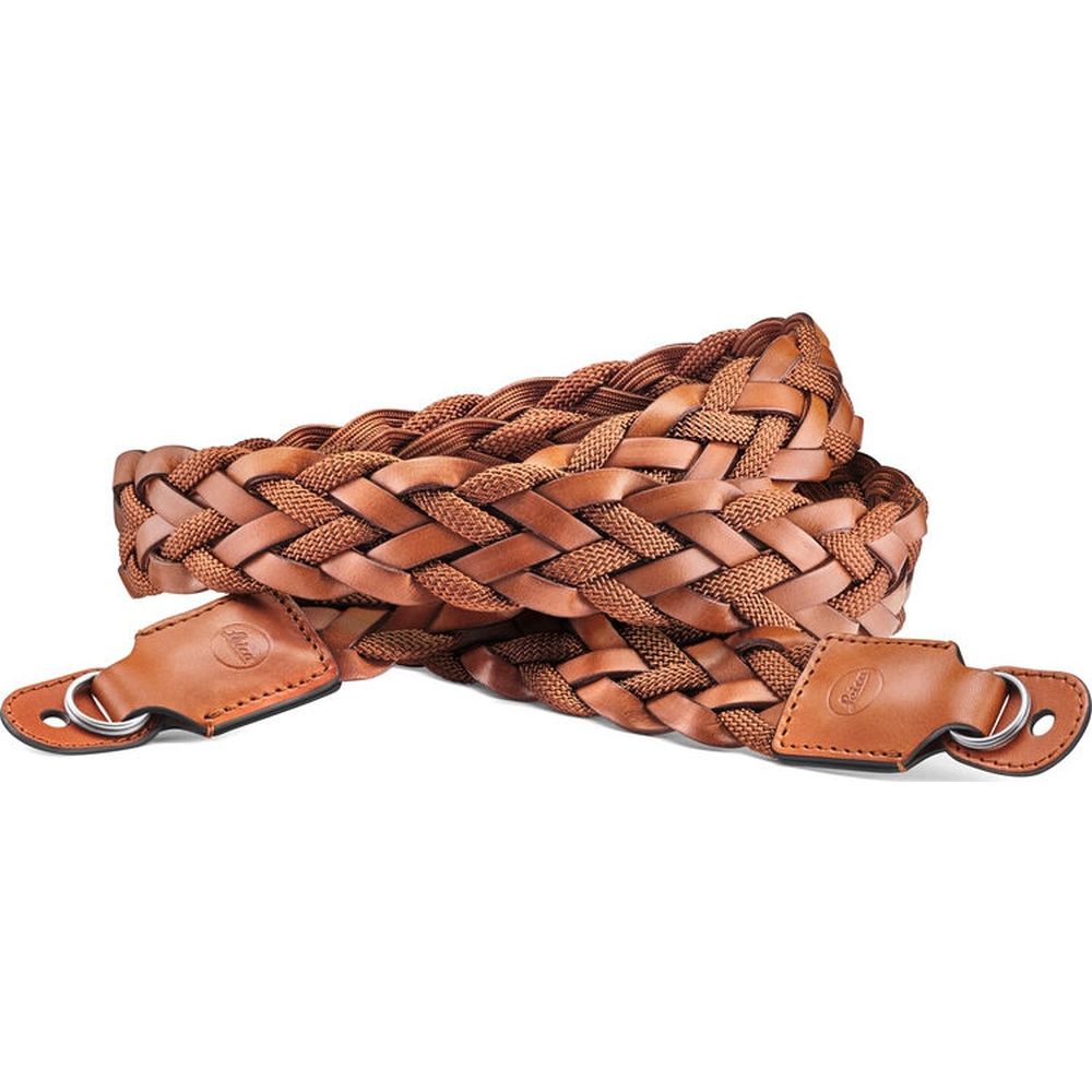 Leica 14698 Carrying Strap, flat braided rayon & leather cord, cognac