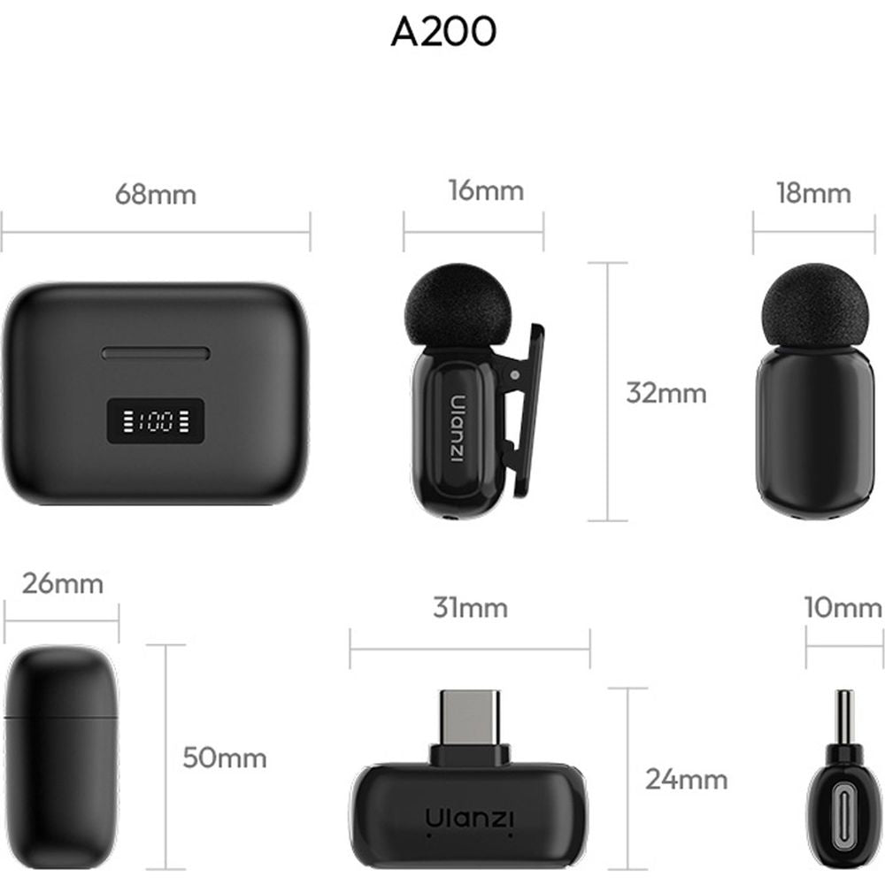 Ulanzi A200 Mini Mic Wireless Microphone USB-C - Black