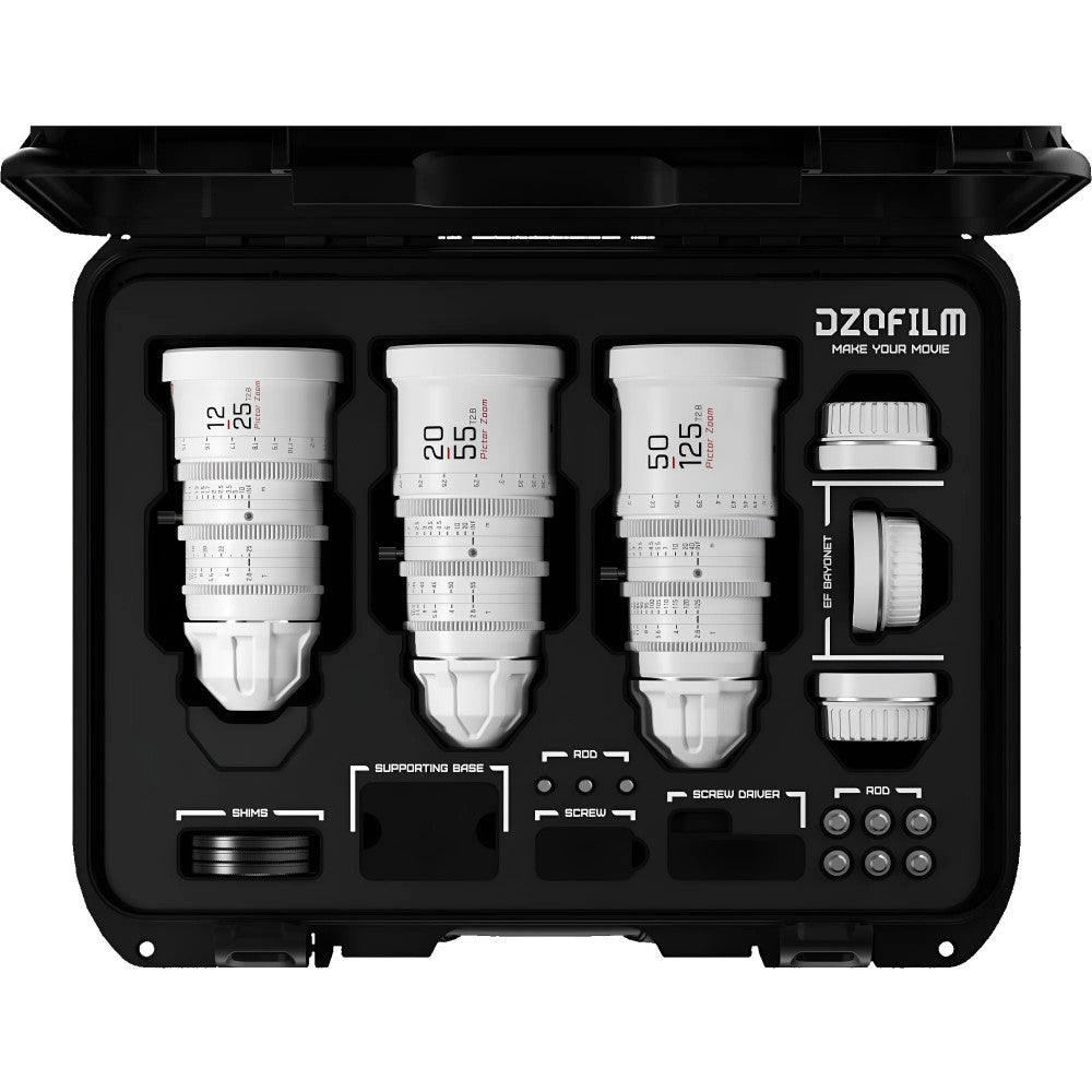 DZOFilm Pictor Zoom 3-lens Kit 12-25/20-55/50-125 T2.8 – White