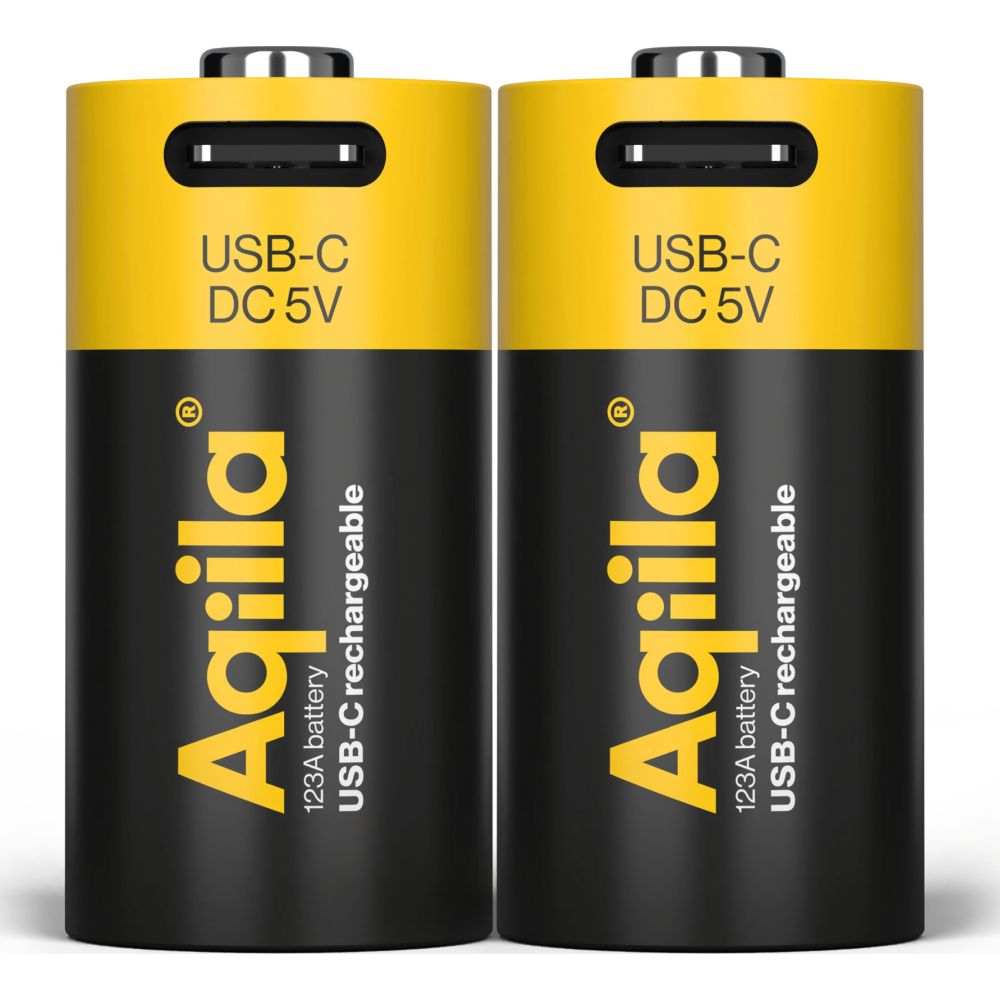 Aqiila CR123A USB-C Rechargable Battery 3V 750mAh Li-Ion (2x)
