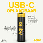 Aqiila 18650 USB-C Rechargable Battery 3.7V 2000mAh Li-Ion (1x)
