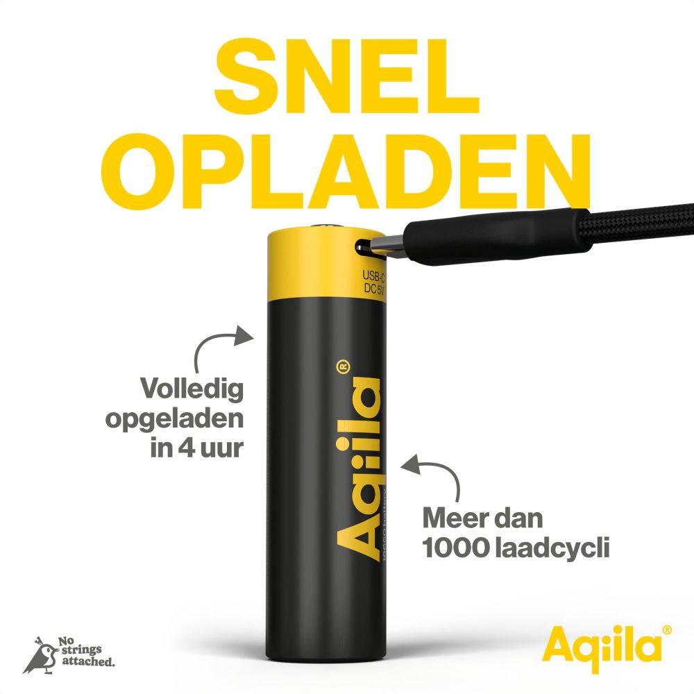 Aqiila 18650 USB-C Rechargable Battery 3.7V 2000mAh Li-Ion (1x)