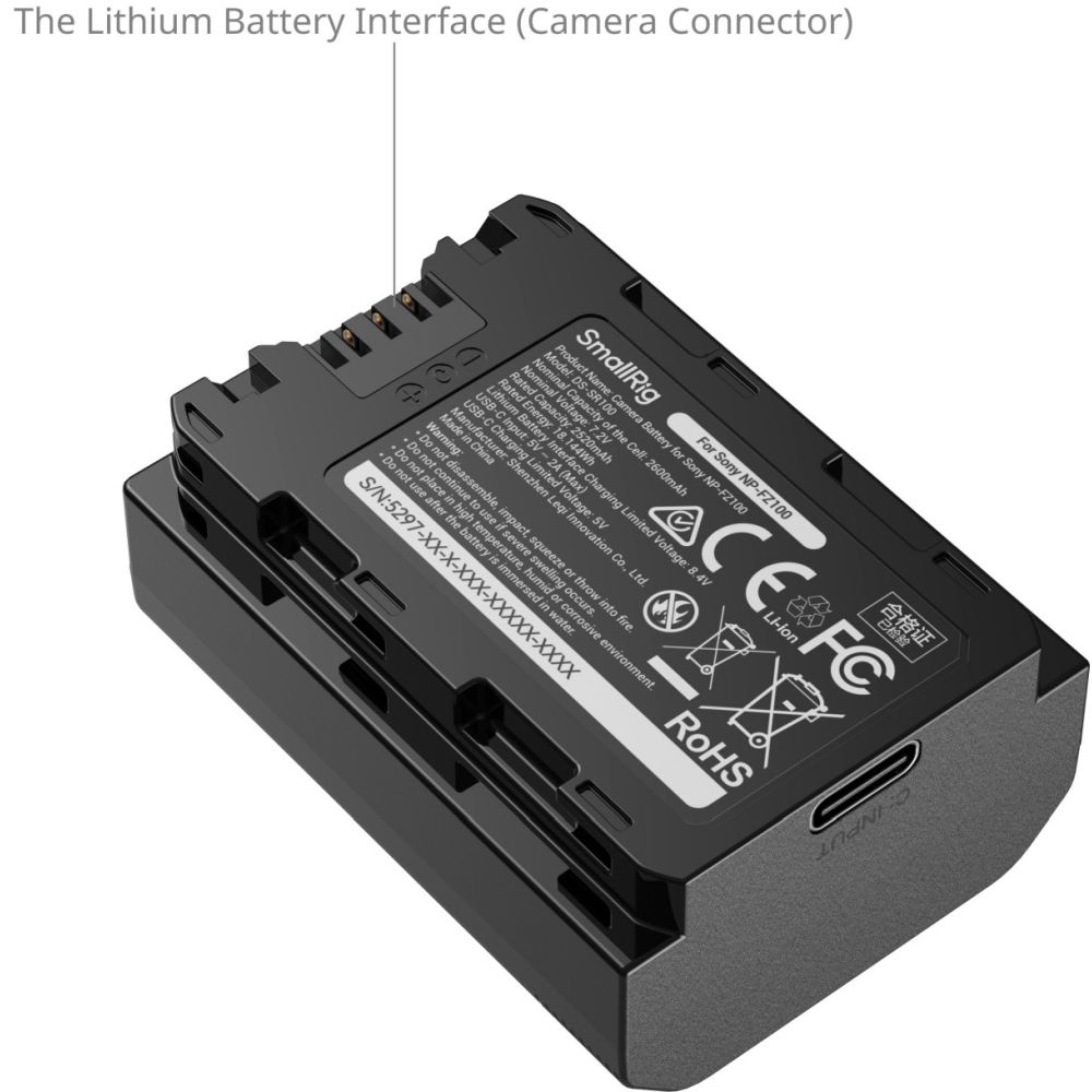 SmallRig 5297 Sony NP-FZ100 USB-C Camera Battery with Power Display