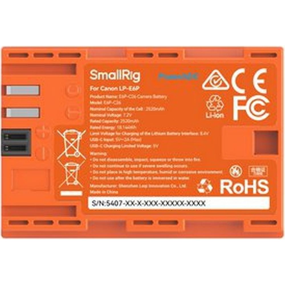 SmallRig 5407 Camera Battery for Canon LP-E6P, orange