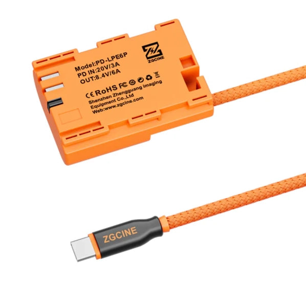 ZGCine Dummy Battery Cable Canon LP-E6P – USB-C