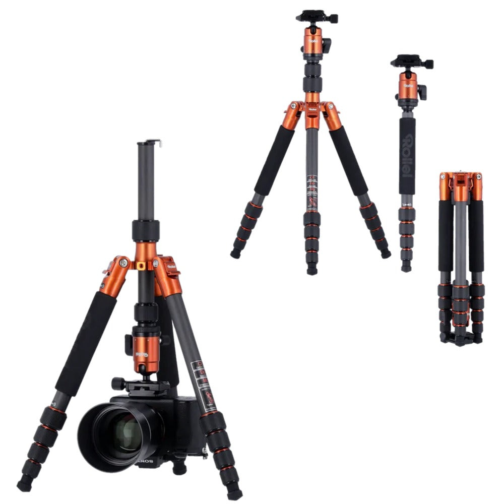 Rollei Compact Traveler No.1 Carbon Tripod Travel Tripod V2 - Orange