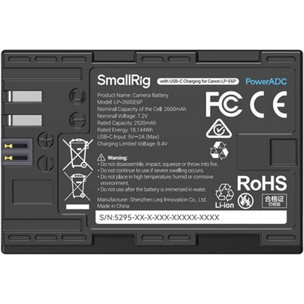 SmallRig 5295 Camera Battery with USB-C Charging for Canon LP-E6P