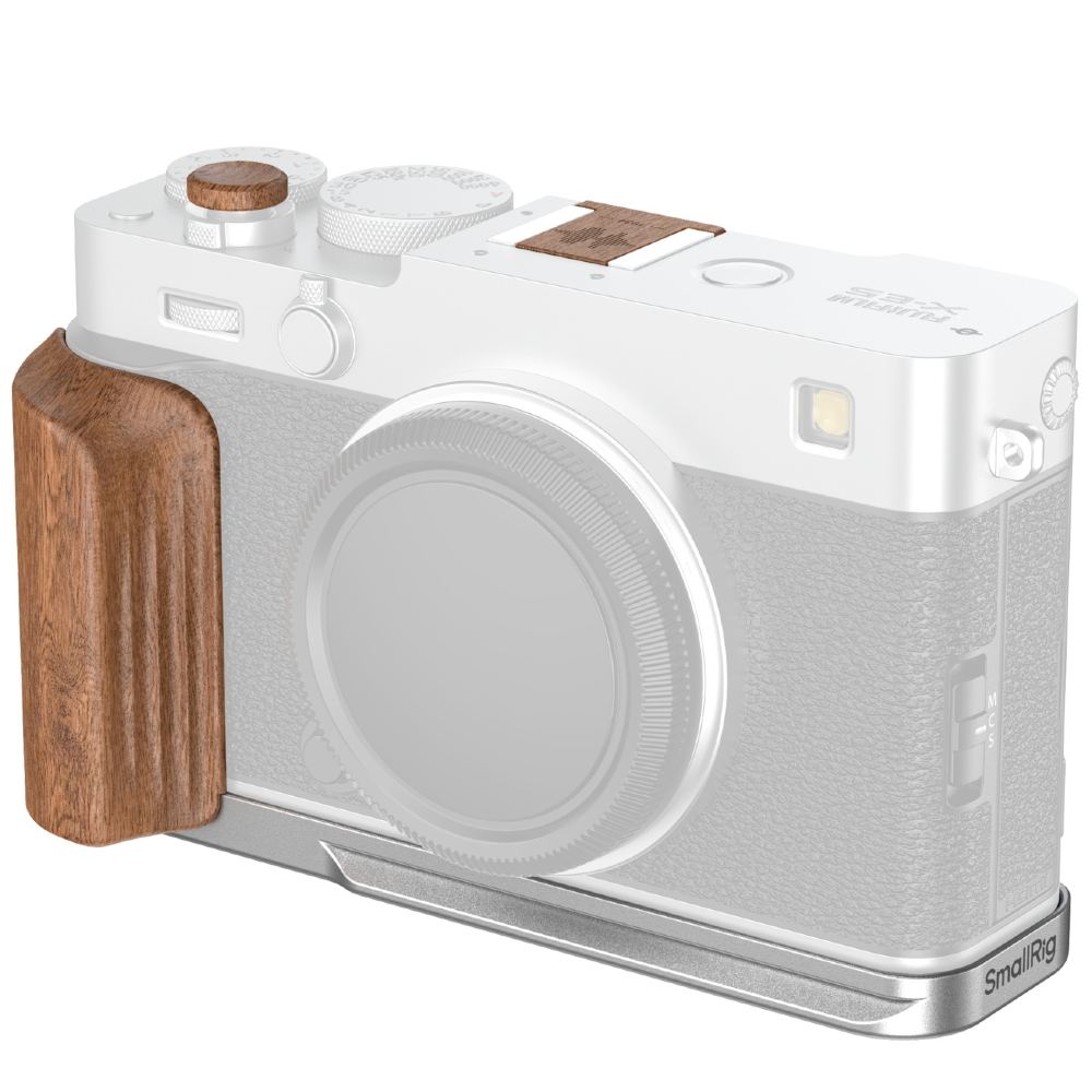 SmallRig 5984 L-Shaped Mount Plate with Wooden Handle for FUJIFILM X-E5, Rosewood / Silver