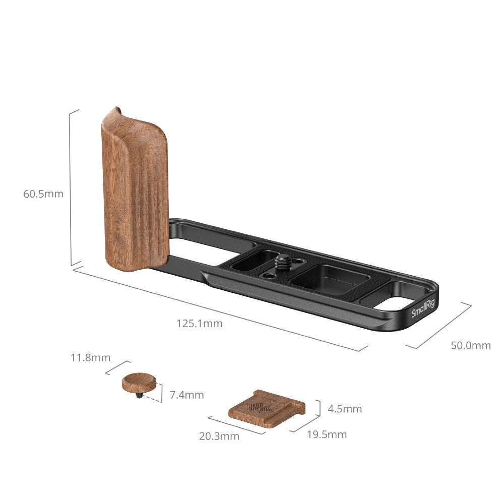 SmallRig 5985 L-Shaped Mount Plate with Wooden Handle for FUJIFILM X-E5, Rosewood / Black