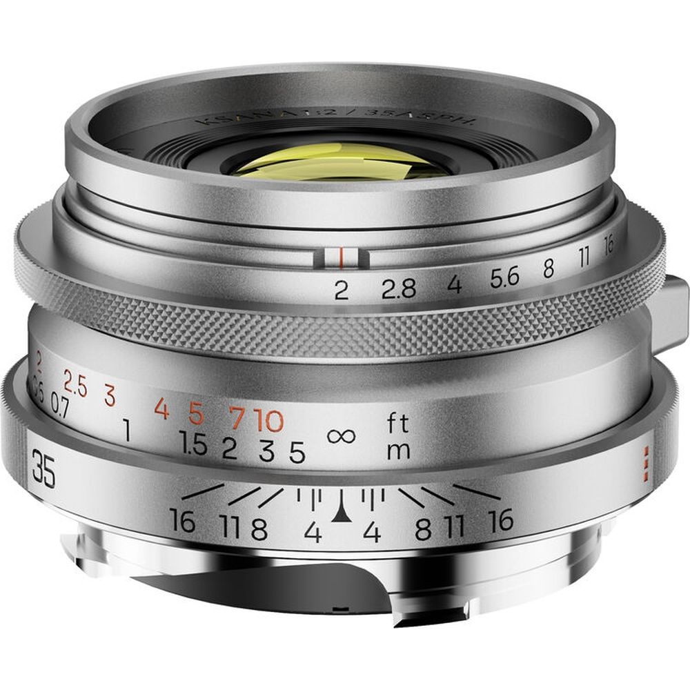 Thypoch Full-frame Ksana 35mm f/2 ASPH. with lens hood Leica M, silver chrome