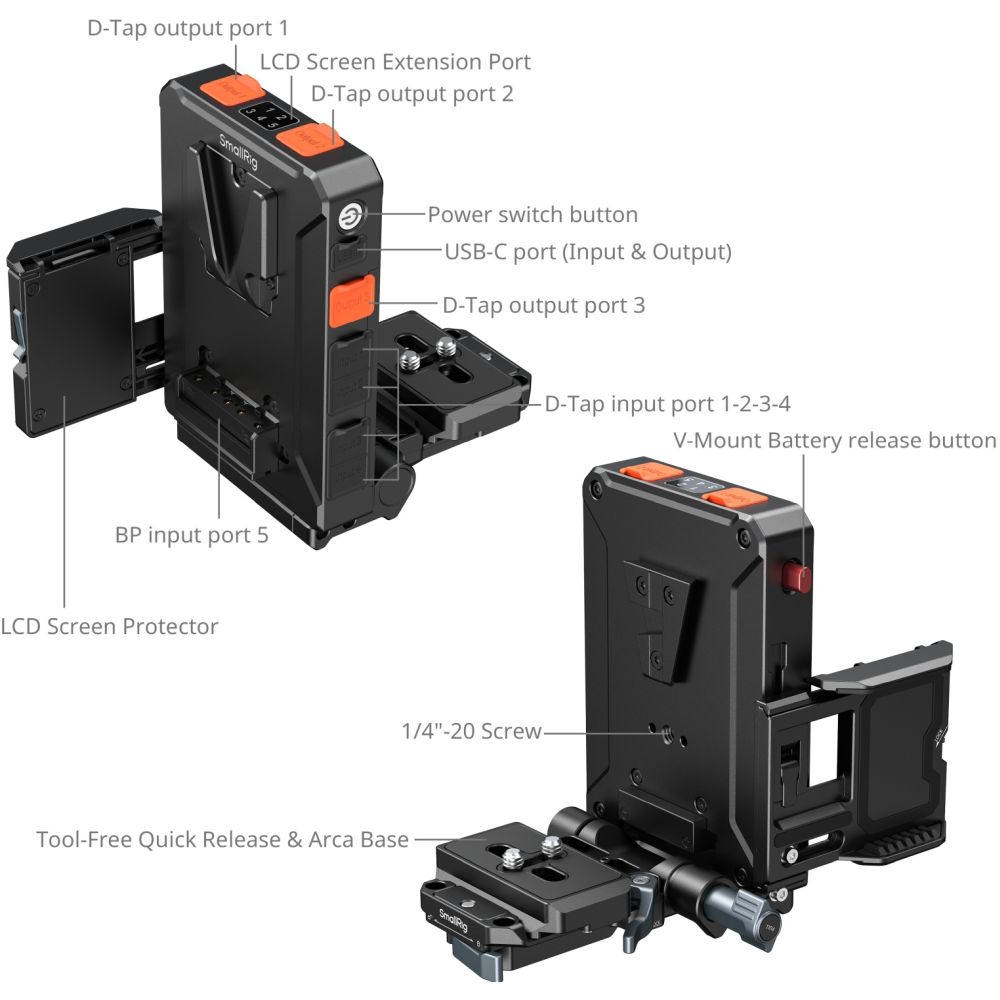 SmallRig 5899 Intelligent Power Management V-Mount Battery Adapter Plate (Compatible with Arca-Swiss Quick Release Plate)