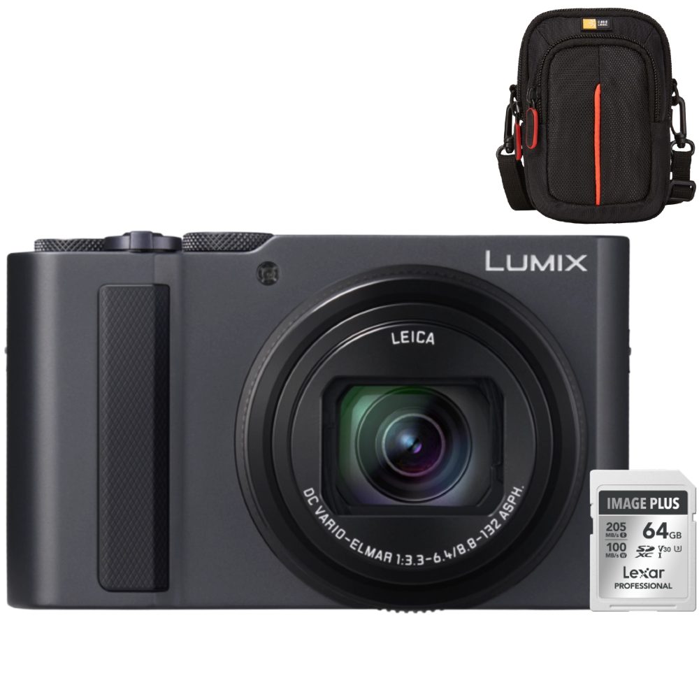 Panasonic Lumix DC-TZ300 - Dark Silver + Lexar 64GB SDXC + Case Logic DCB-313