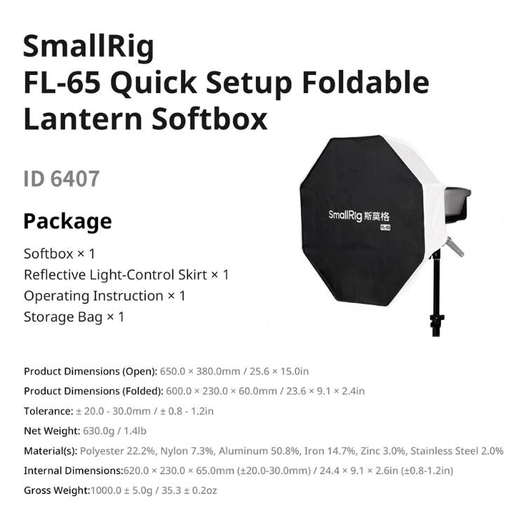 SmallRig 6407 FL-65 Quick Setup Foldable Lantern Softbox