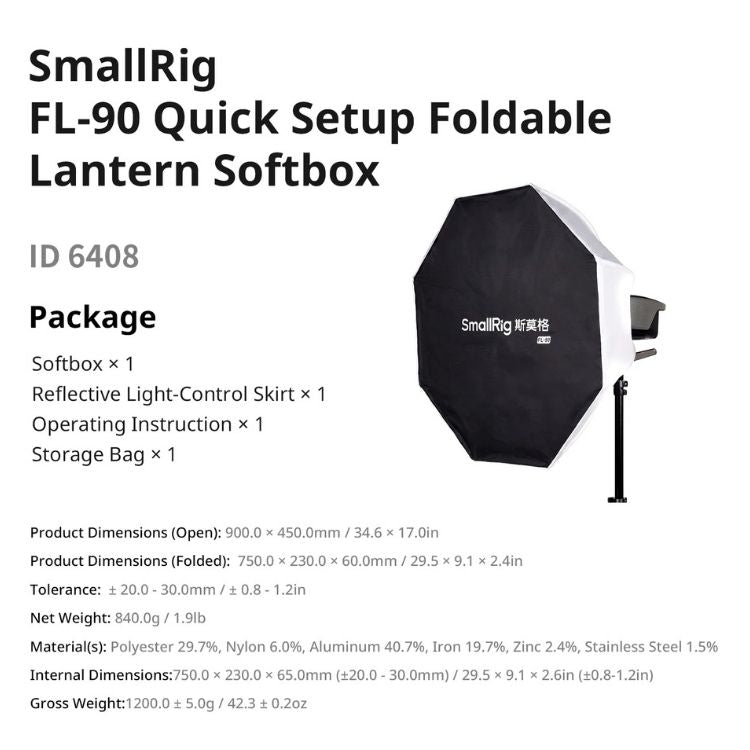 SmallRig 6408 FL-90 Quick Setup Foldable Lantern Softbox
