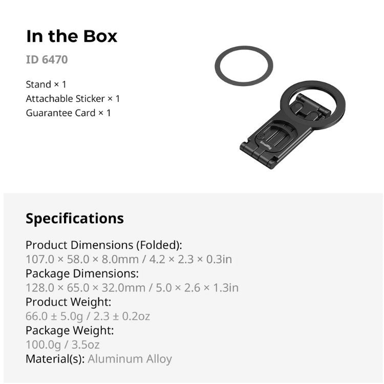 SmallRig 6470 FS-C1 Foldable Phone Support with Carabiner Clip