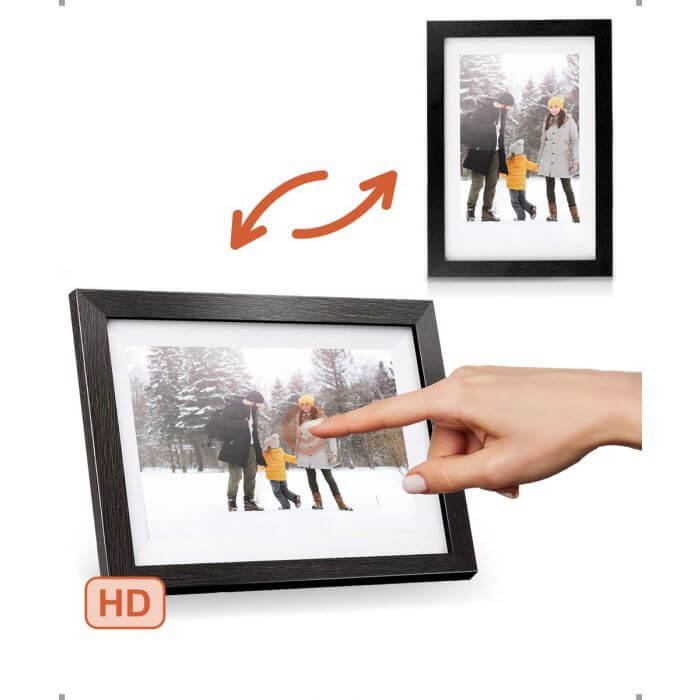 Pora&co Digital Photo Frame with WiFi & Frameo App 8 inch, black wood / white